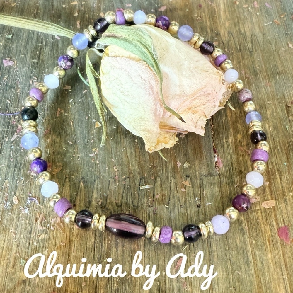 Purple gemstones beaded bracelet dainty gold